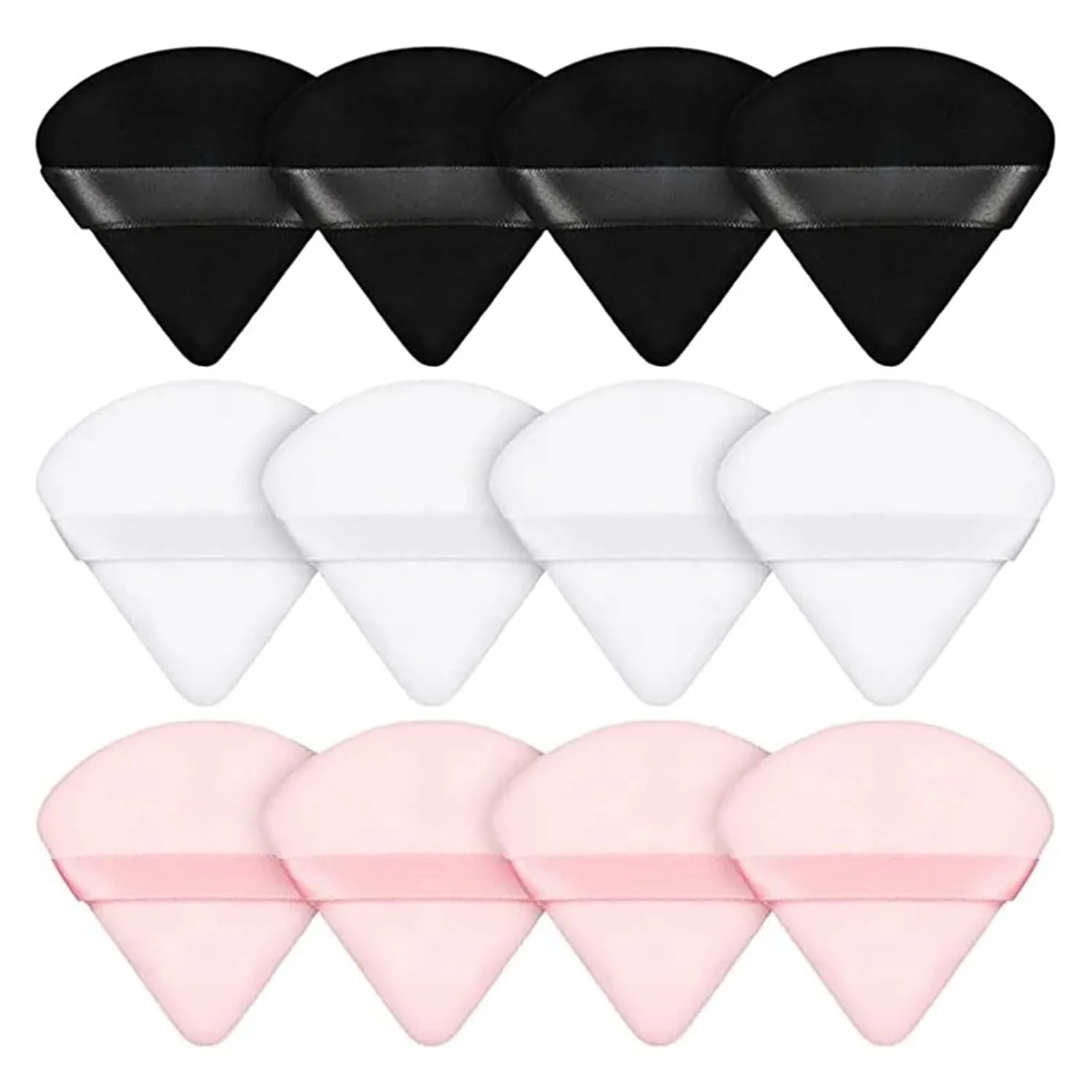 2/12Pcs Triangle Velvet Powder Puff Make Up Sponges for Face Eyes Contouring Shadow Seal Cosmetic Foundation Makeup Tool(Black and white-01)