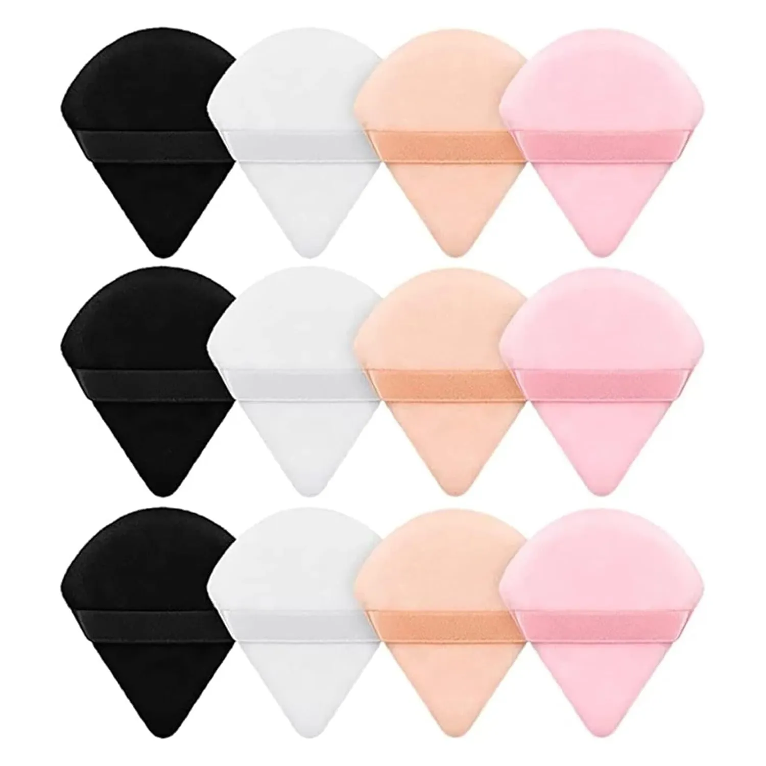 2/12Pcs Triangle Velvet Powder Puff Make Up Sponges for Face Eyes Contouring Shadow Seal Cosmetic Foundation Makeup Tool(Black and white-01)