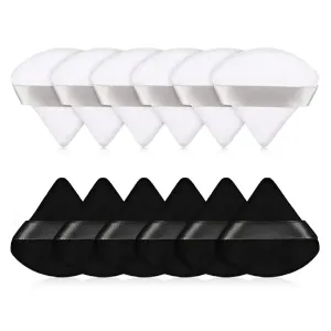 2/12Pcs Triangle Velvet Powder Puff Make Up Sponges for Face Eyes Contouring Shadow Seal Cosmetic Foundation Makeup Tool(Black and white-01)