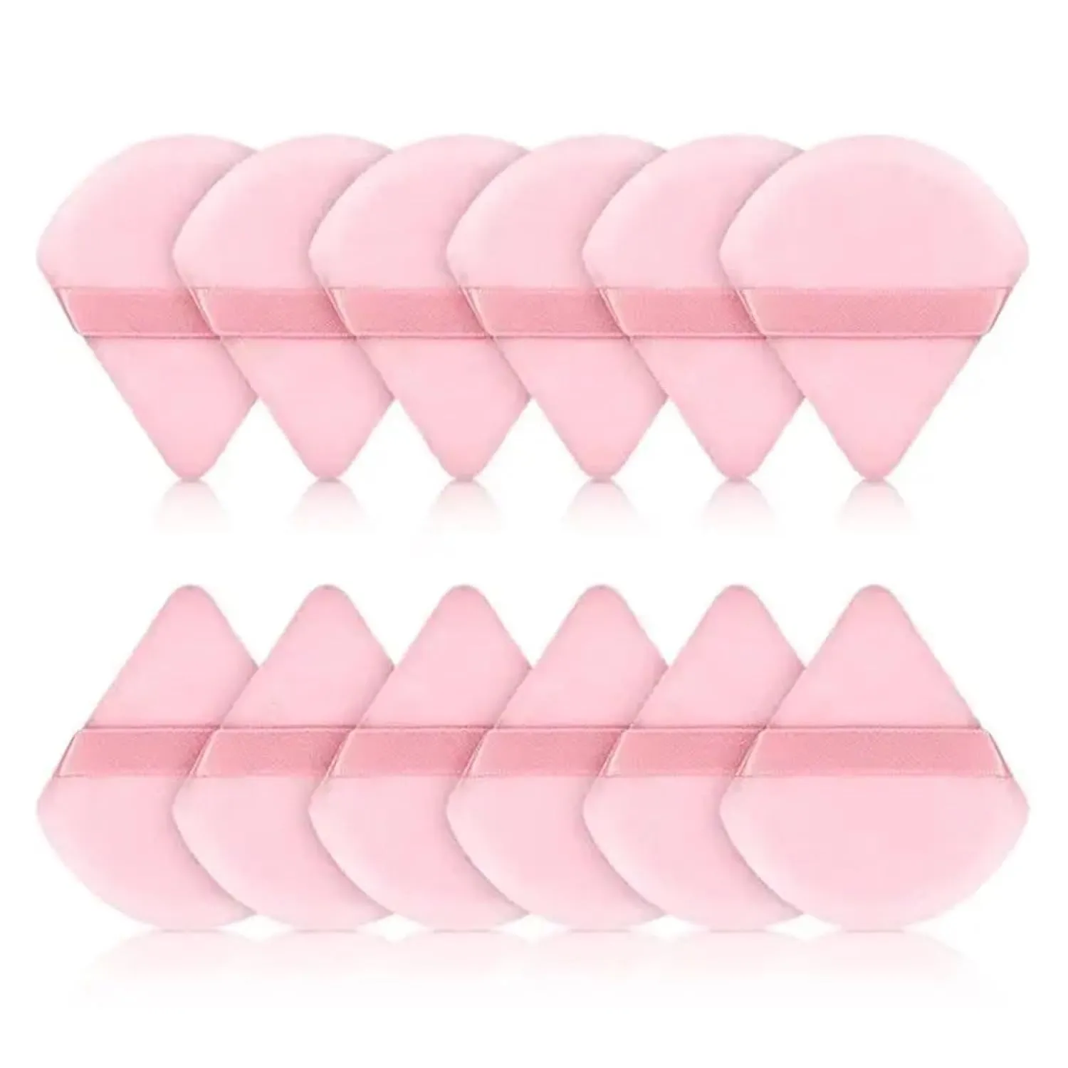 2/12Pcs Triangle Velvet Powder Puff Make Up Sponges for Face Eyes Contouring Shadow Seal Cosmetic Foundation Makeup Tool(Pink)