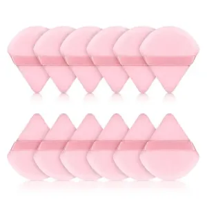 2/12Pcs Triangle Velvet Powder Puff Make Up Sponges for Face Eyes Contouring Shadow Seal Cosmetic Foundation Makeup Tool(Pink)
