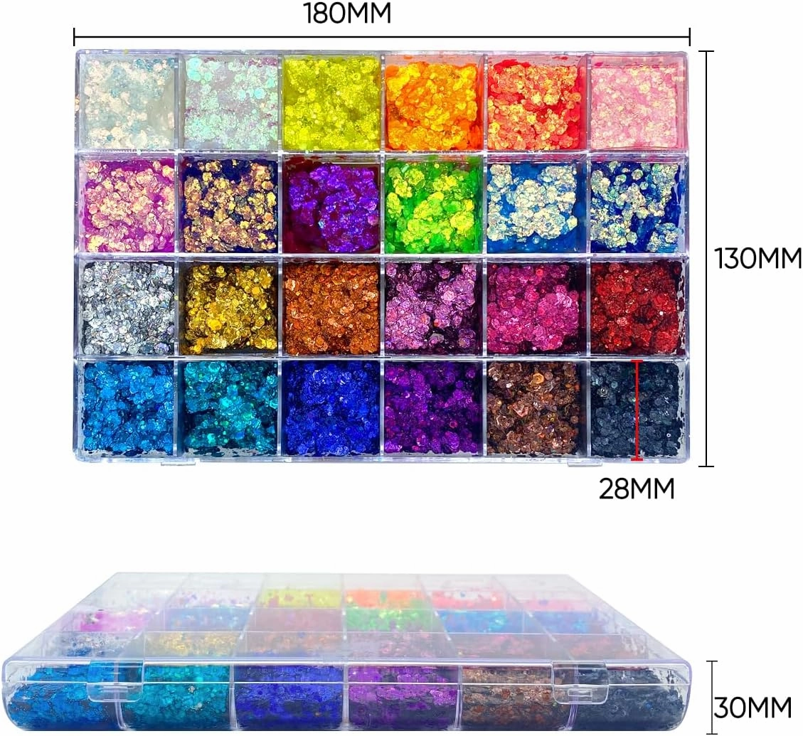 24 Color Pro Pallet - Holographic Body Glitter Gel for Body, Face, Hair - Vegan & Cruelty Free - Electric Bliss Beauty (24 Pack)