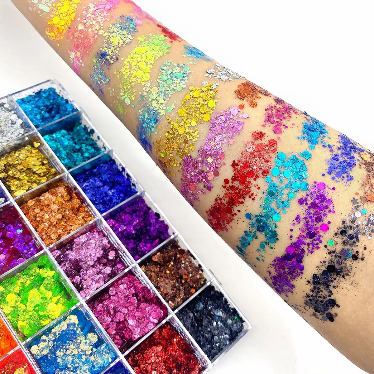 24 Color Pro Pallet - Holographic Body Glitter Gel for Body, Face, Hair - Vegan & Cruelty Free - Electric Bliss Beauty (24 Pack)