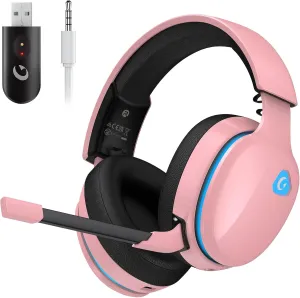 2.4GHz Wireless Gaming Headset for PS5, PS4 Fortnite & Call of Duty/FPS Gamers, PC, Nintendo Switch, Bluetooth 5.3 Gaming Headphones with Microphone for Mobile, Stereo Sound (Blush Pink)