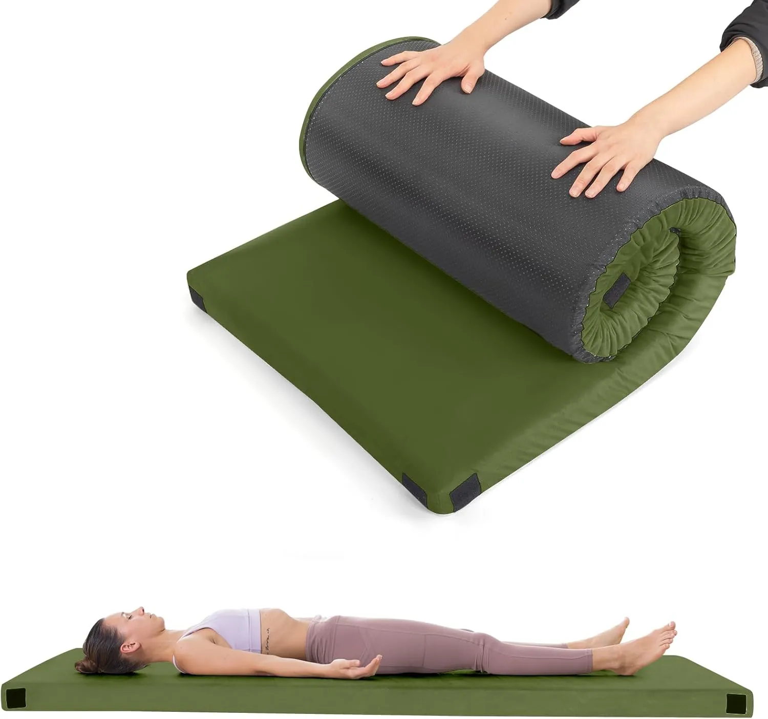 2.5 inch Camping Mattress Pad,Memory Foam Camping Mattress,Single Small Portable Roll Up Camping Sleep Topper with Waterproof and Non-Slip Bottom, Camping Car Mat with Travel Bag, 75"×30"×2.5", Green