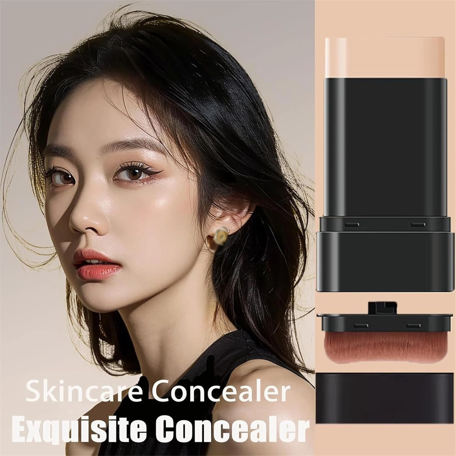 2 in 1- Luxury Anti-Wrinkle Foundation Stick, Natural Matte Finish Foundation Stick with Brush, Korea Flawless Eraser Foundation Stick, Double Head Foundation Make-Up Stick