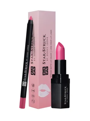 2pc Lip Kit, Lipstick & Lip Liner-Richly Pigmented Intense Matte Lipstick with Longwear One Stroke Application Lip Liner-Kiss Me Pink