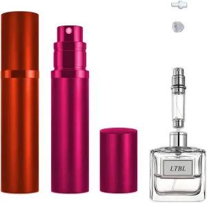 2PCS Perfume Travel Refillable Bottle, Bottom-Filling Fragrances Perfume Atomizer, Empty Mini Cologne Dispenser, Portable Sprayer Pocket Size for On the Go 5ml (Red & Rose Red)