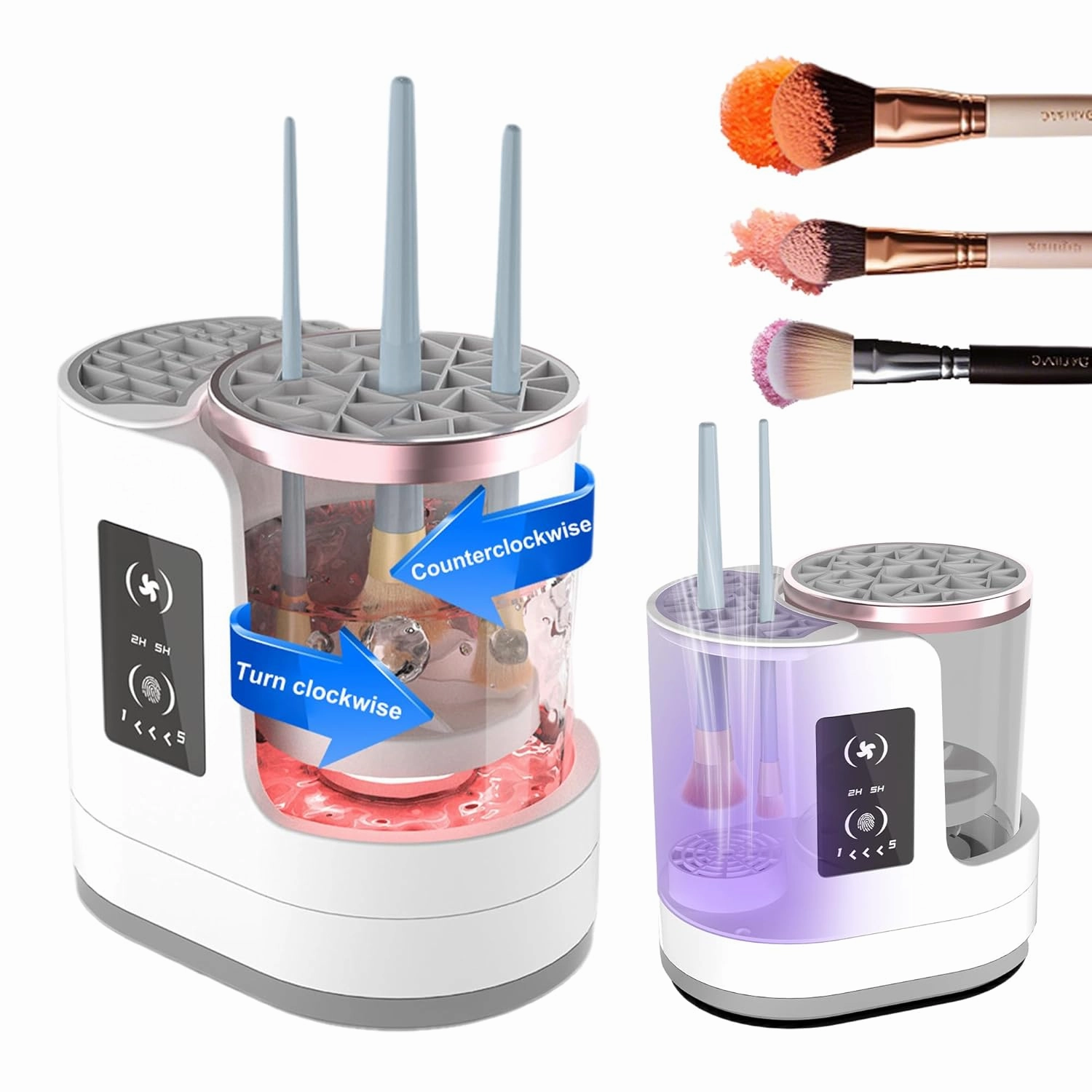 3 IN 1 Electric Makeup Brush Cleaner Machine With Timer Makeup Brush Dryer，Portable USB Automatic Cosmetic Brushes Cleaner Tool for All Size Beauty Makeup Brush Set,Contour,Blush Brush,Eyeshadow