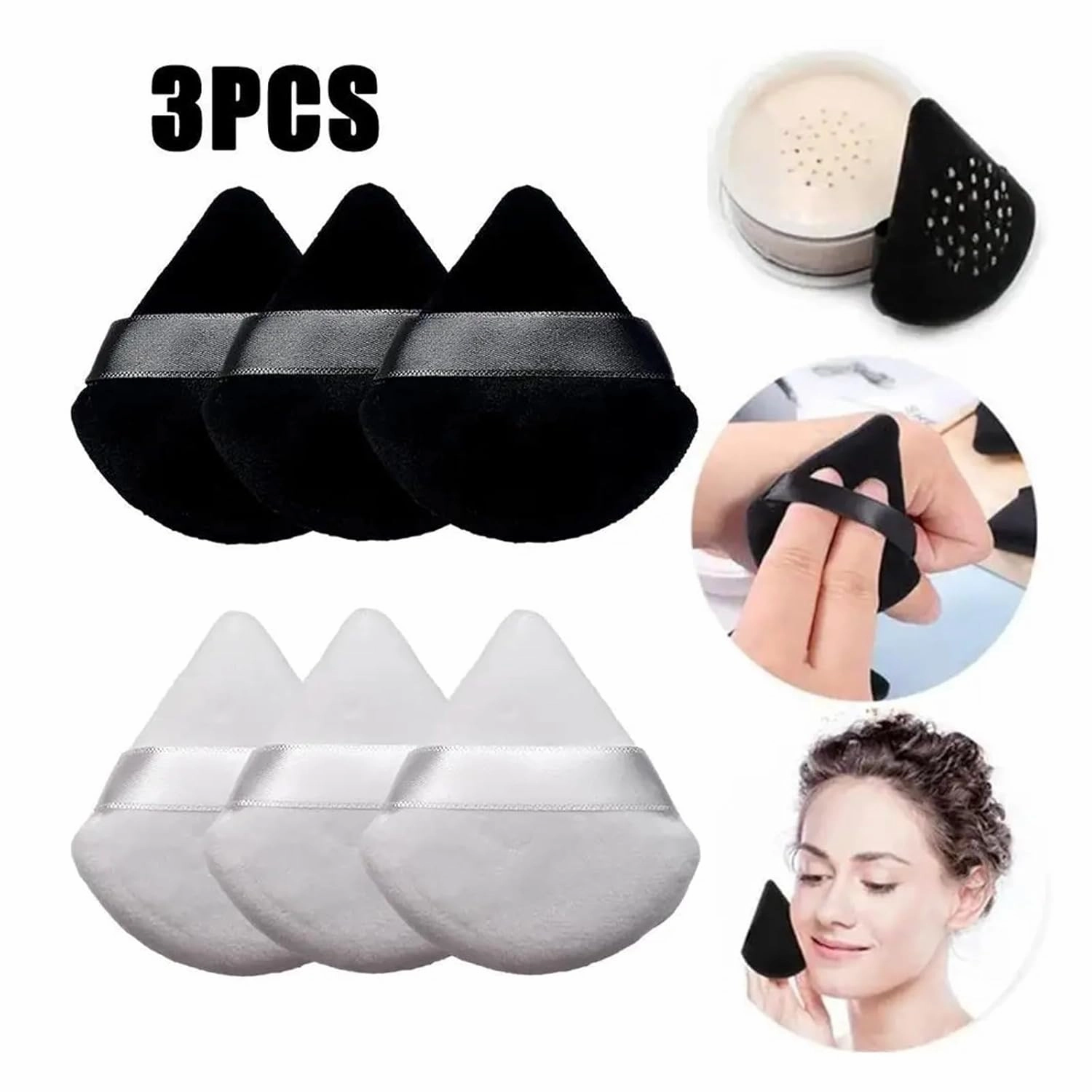 3Pcs Triangle Velvet Powder Puff Make Up Sponges for Face Eyes Contouring Shadow Seal Cosmetic Foundation Makeup Tool(Black)
