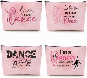 4 Pcs Dance Makeup Bag, Dancer Gifts, Dance Gifts Dance Stuff Cosmetic Bag Dance Recital Gifts for Girls Women Friends Teammates Travel Toiletry Bag, Dance Teacher Gifts Graduation Birthday Gifts