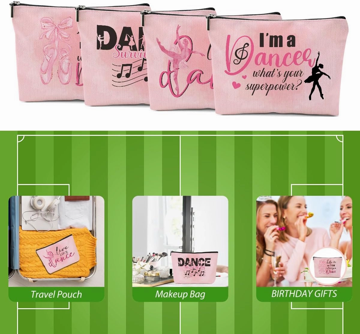 4 Pcs Dance Makeup Bag, Dancer Gifts, Dance Gifts Dance Stuff Cosmetic Bag Dance Recital Gifts for Girls Women Friends Teammates Travel Toiletry Bag, Dance Teacher Gifts Graduation Birthday Gifts