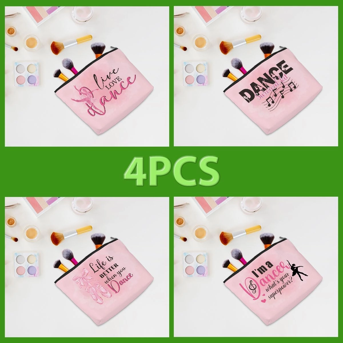 4 Pcs Dance Makeup Bag, Dancer Gifts, Dance Gifts Dance Stuff Cosmetic Bag Dance Recital Gifts for Girls Women Friends Teammates Travel Toiletry Bag, Dance Teacher Gifts Graduation Birthday Gifts