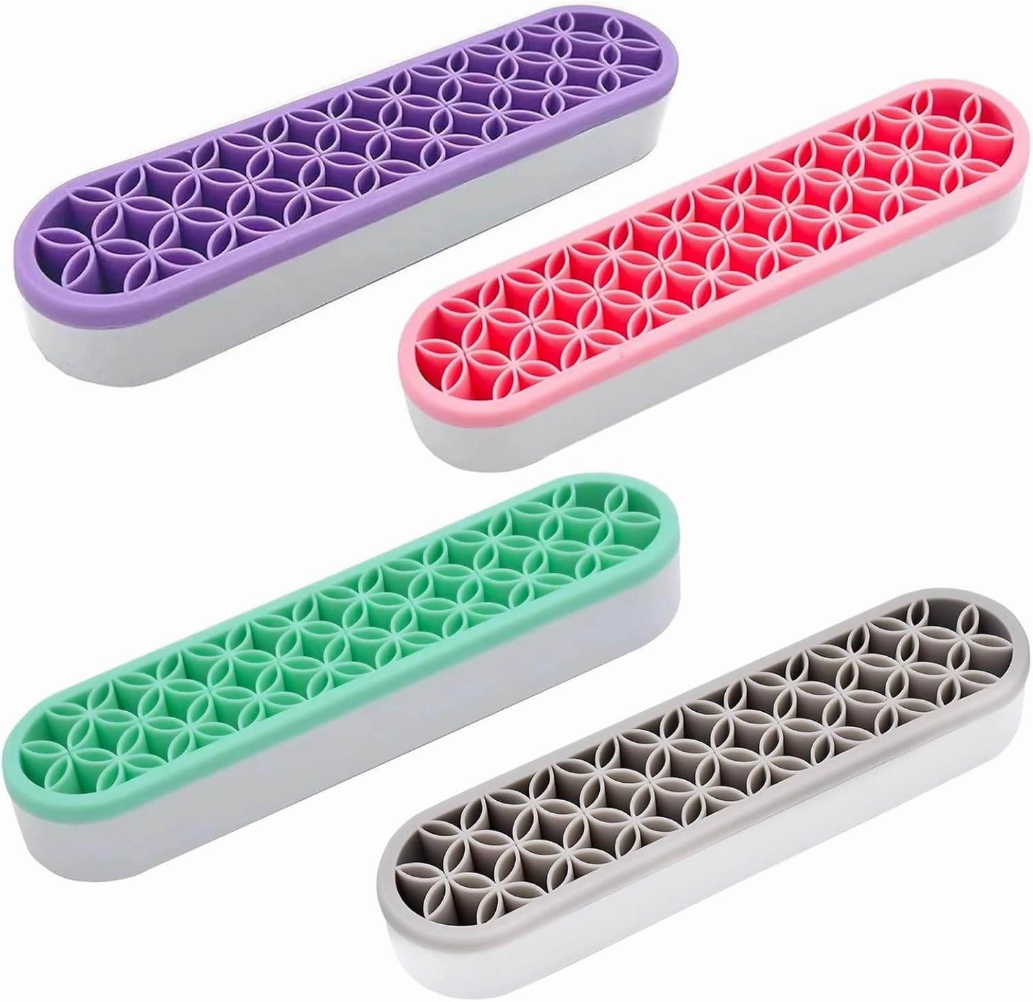 4 PCS Multi-Purpose Cosmetic Storage Box, Desktop Organizers Silicone Make Up Brush Storage Stand Desktop Storage Box for Brush,Eyeliner Pencil,Painting Brush(Green/Pink/Grey/Purple)