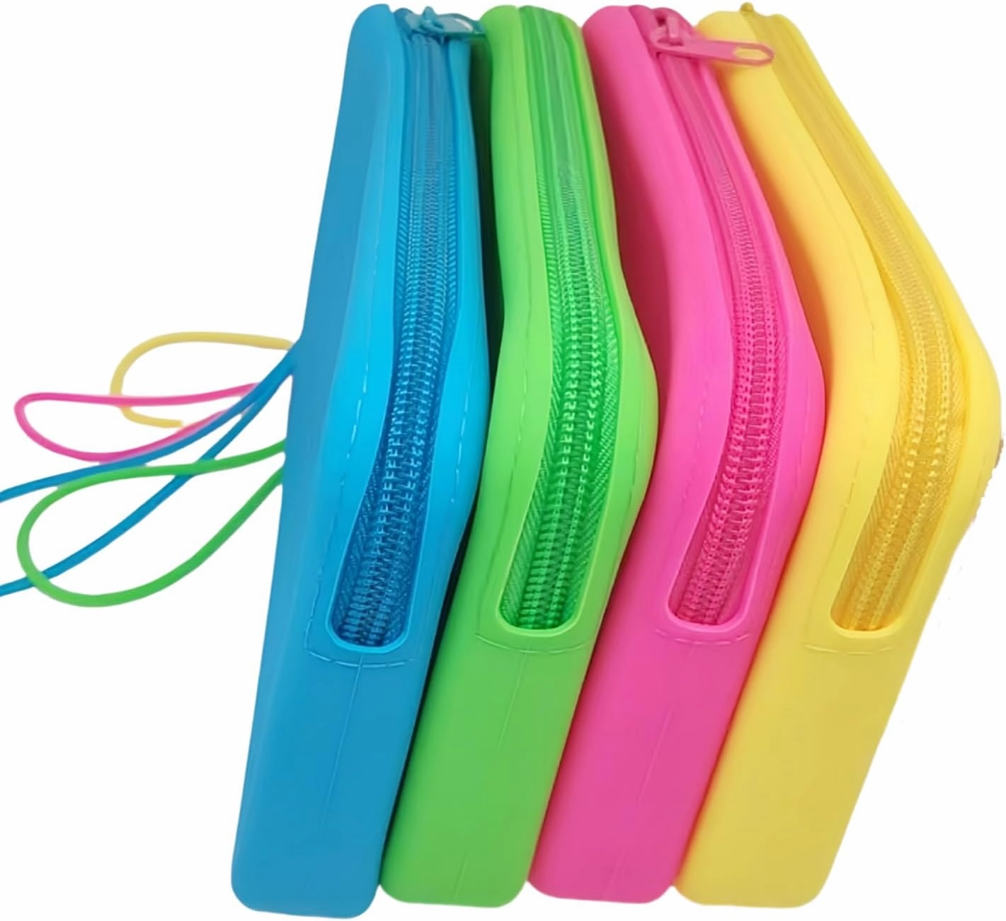 4 Pieces Silicone Makeup Toiletries Pouches, Silicone Stationary Holder, Waterproof Cosmetic Zipper Pouch, Digital Electronics Storage Bag, Beach Essential Travel Pouch (Rainbow)
