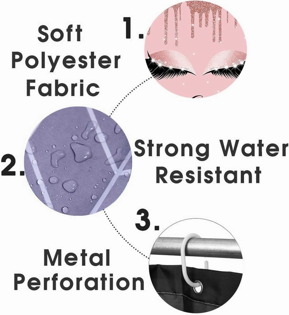 4PCS Hello Gorgeous Unicorn Eyelash Shower Curtain Set Luxury Diamond Rose Gold Glitter Eyeshadow Makeup Pink Glam Beauty Fashion Girly Women Bathroom Decor Non-slip Bath Mat Toilet Rug, Bling