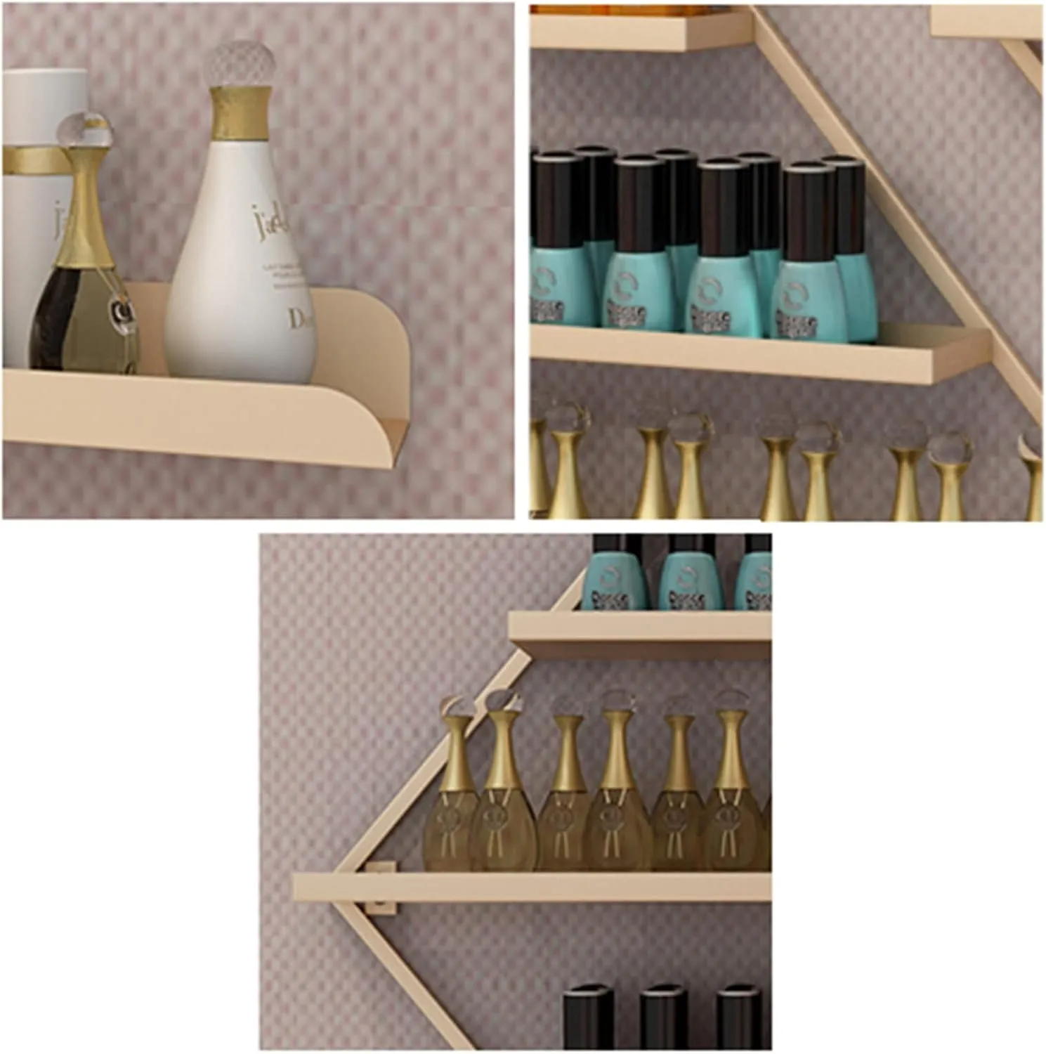 5 Tier Wall Mounted Metal Nail Polish Rack, Rectangular Decorative Sturdy Storage Display Rack, Home Salon l Oil Cosmetics Storage Rack (Gold 7 Piece Set)