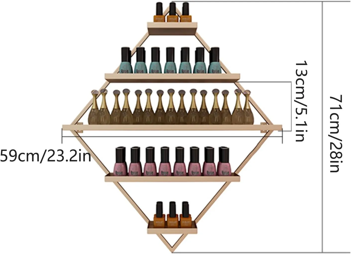 5 Tier Wall Mounted Metal Nail Polish Rack, Rectangular Decorative Sturdy Storage Display Rack, Home Salon l Oil Cosmetics Storage Rack (Gold 7 Piece Set)