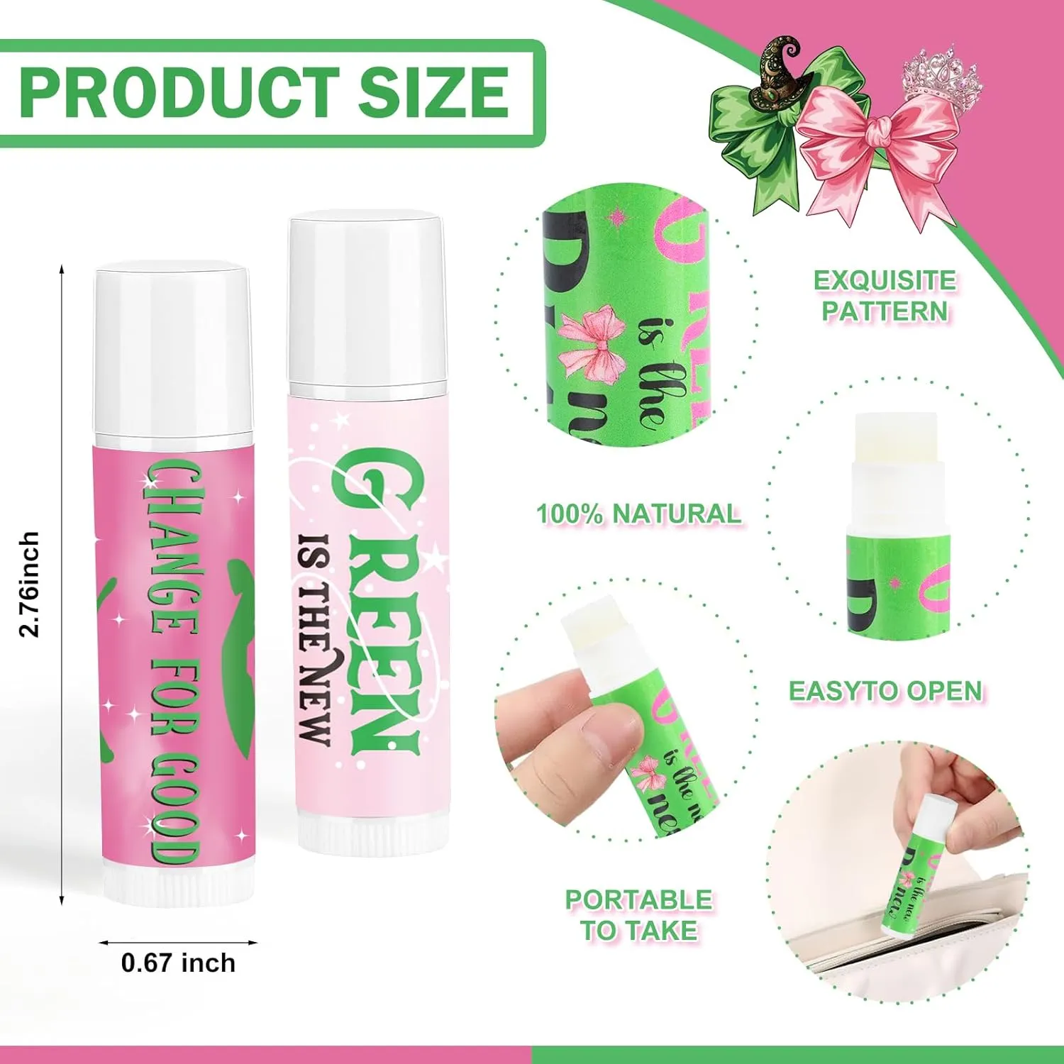 50 Pack Green and Pink Lip Balm Gifts Bulk, Witch Lip Care Moisturizing and Nourishing Lip Balm for Girls Women Favors Supplies