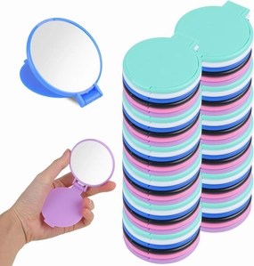 50 Pack Mini Compact Mirror Bulk Round Makeup Mirror, Compact & Travel Mirrors Small Folding Mirror Portable Pocket Mirror for Purse, Women Travel Daily Use(6 Colors)