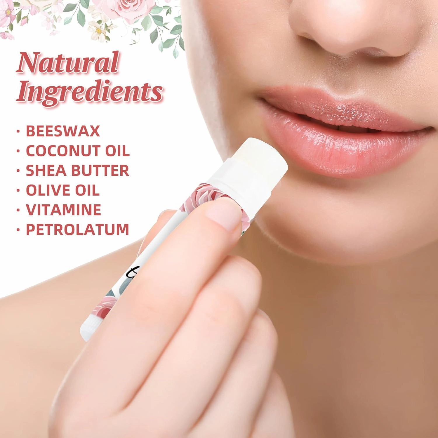50 Pcs Wedding Lip Balm Bulk, Vintage Greenery Lip Balm Moisturizing and Nourishing Lip Care Guests Lip Care Gift for Wedding Bridal Shower Baby Shower Party Favors (Pink Flower)