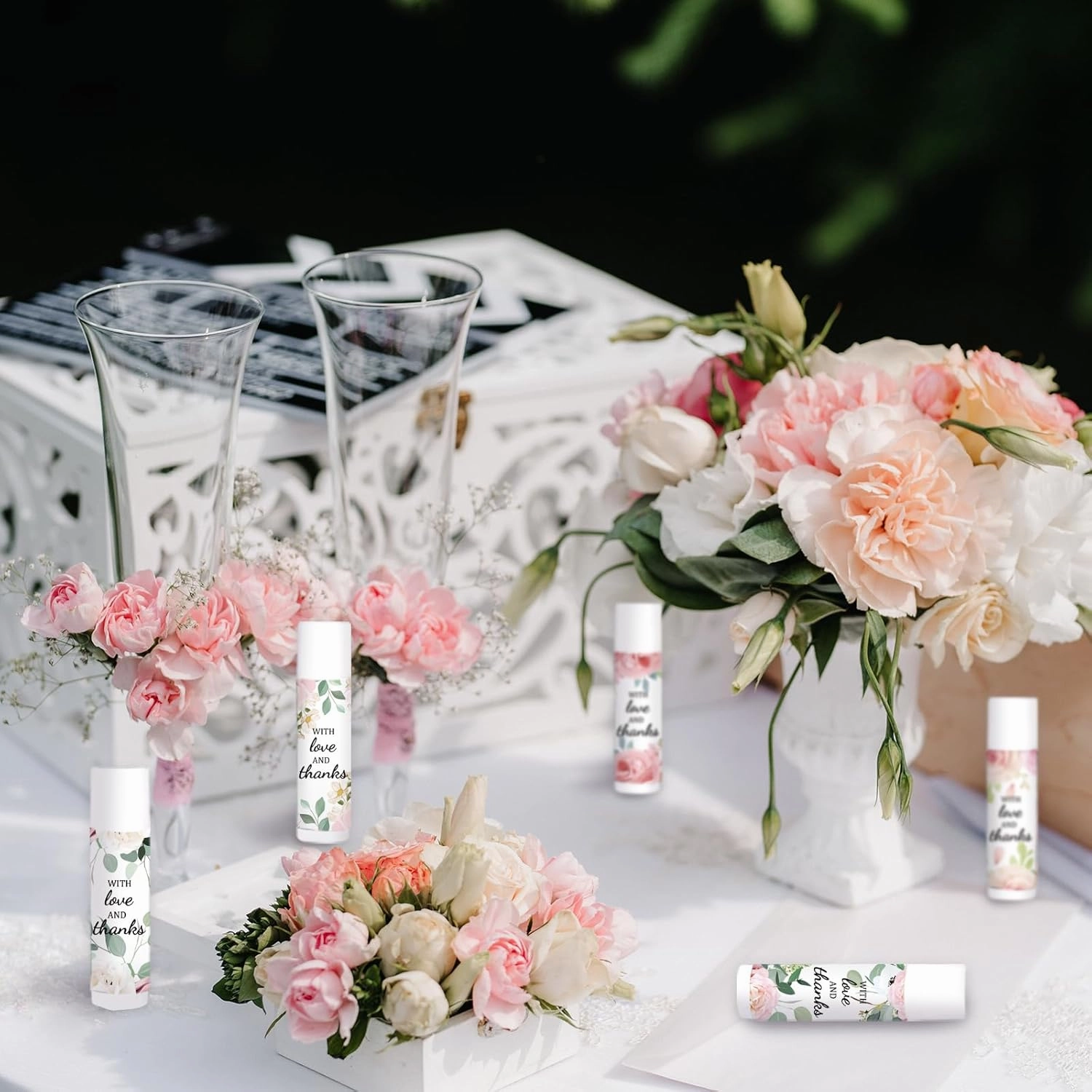50 Pcs Wedding Lip Balm Bulk, Vintage Greenery Lip Balm Moisturizing and Nourishing Lip Care Guests Lip Care Gift for Wedding Bridal Shower Baby Shower Party Favors (Pink Flower)