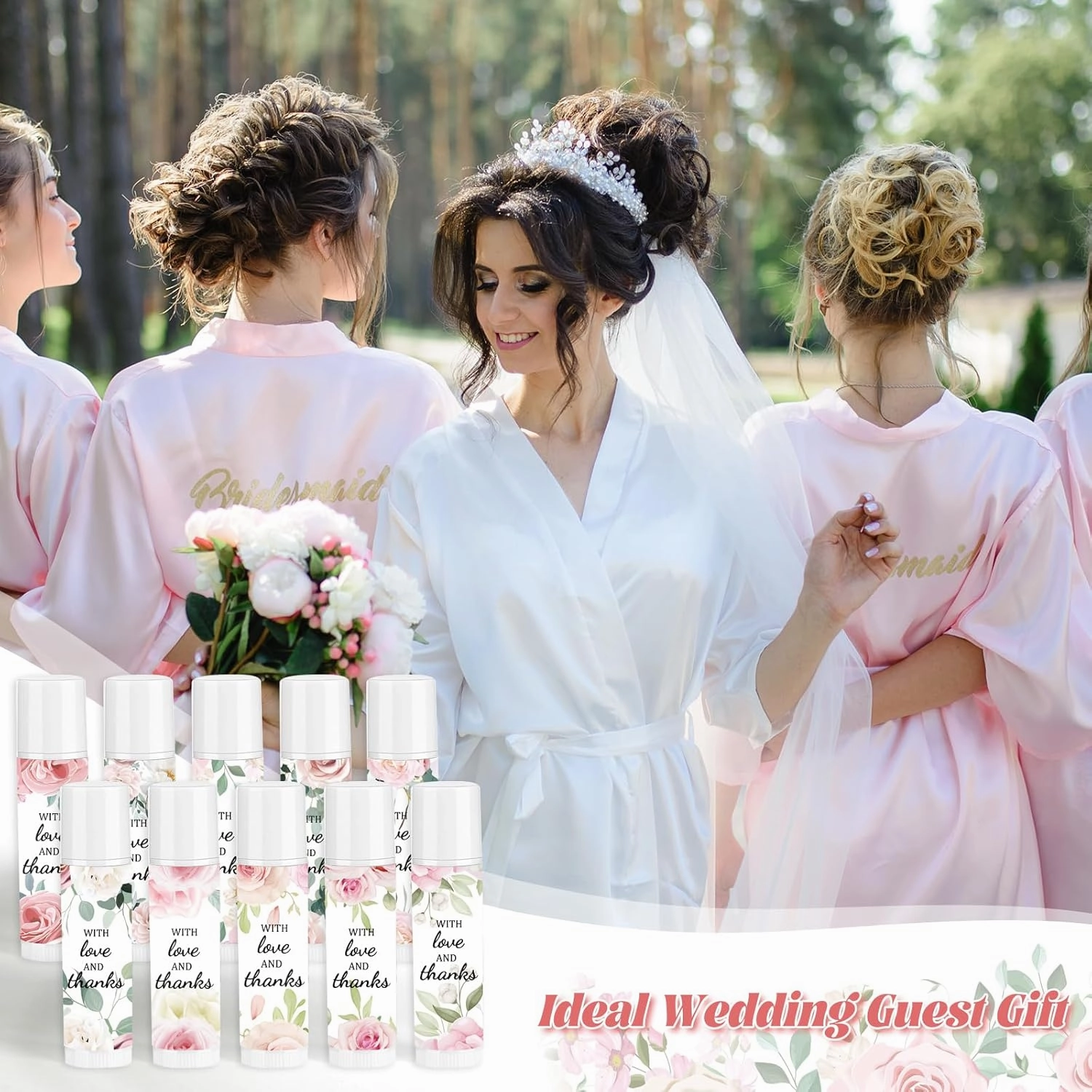 50 Pcs Wedding Lip Balm Bulk, Vintage Greenery Lip Balm Moisturizing and Nourishing Lip Care Guests Lip Care Gift for Wedding Bridal Shower Baby Shower Party Favors (Pink Flower)