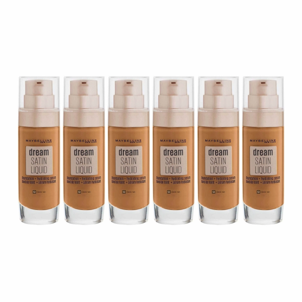 6x Maybelline Dream Satin Liquid Foundation Hydrating Serum 53 Classic Tan