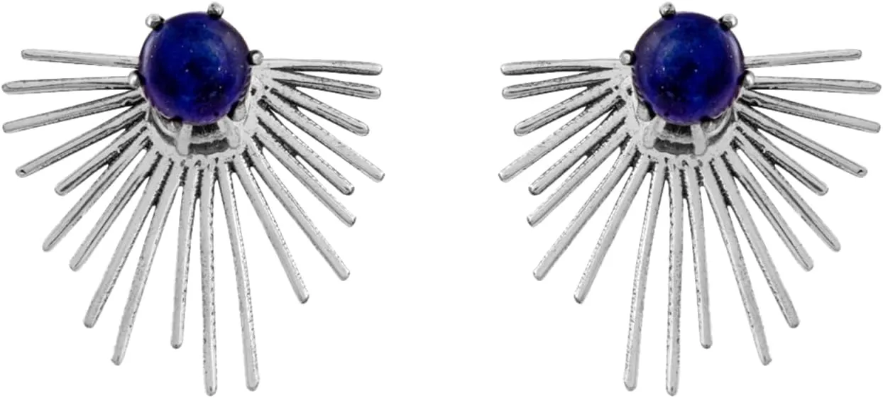7mm Round Shape Lapis Lazuli Spike Stud Earrings Jewelry