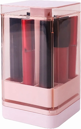 8/12 Slot Acrylic Lipstick & Makeup Organizer Dustproof Lipstick Storage Box Pressed Auto Lift Lipstick Holder Clear Cosmetic Display Cases for Bathroom Counter or Dresser (Pink#8 Slot)