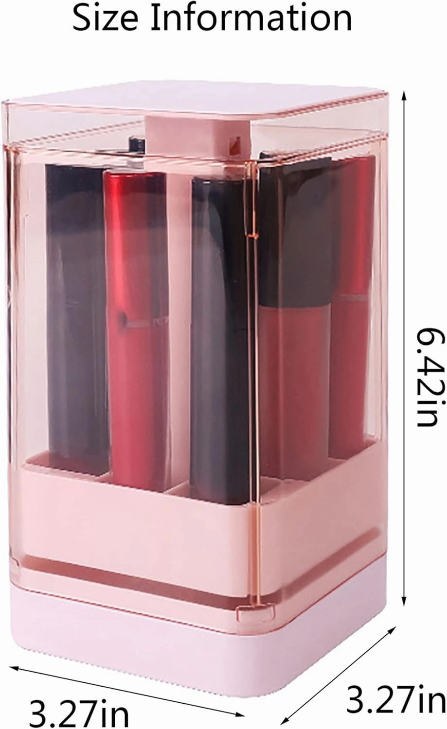 8/12 Slot Acrylic Lipstick & Makeup Organizer Dustproof Lipstick Storage Box Pressed Auto Lift Lipstick Holder Clear Cosmetic Display Cases for Bathroom Counter or Dresser (Pink#8 Slot)