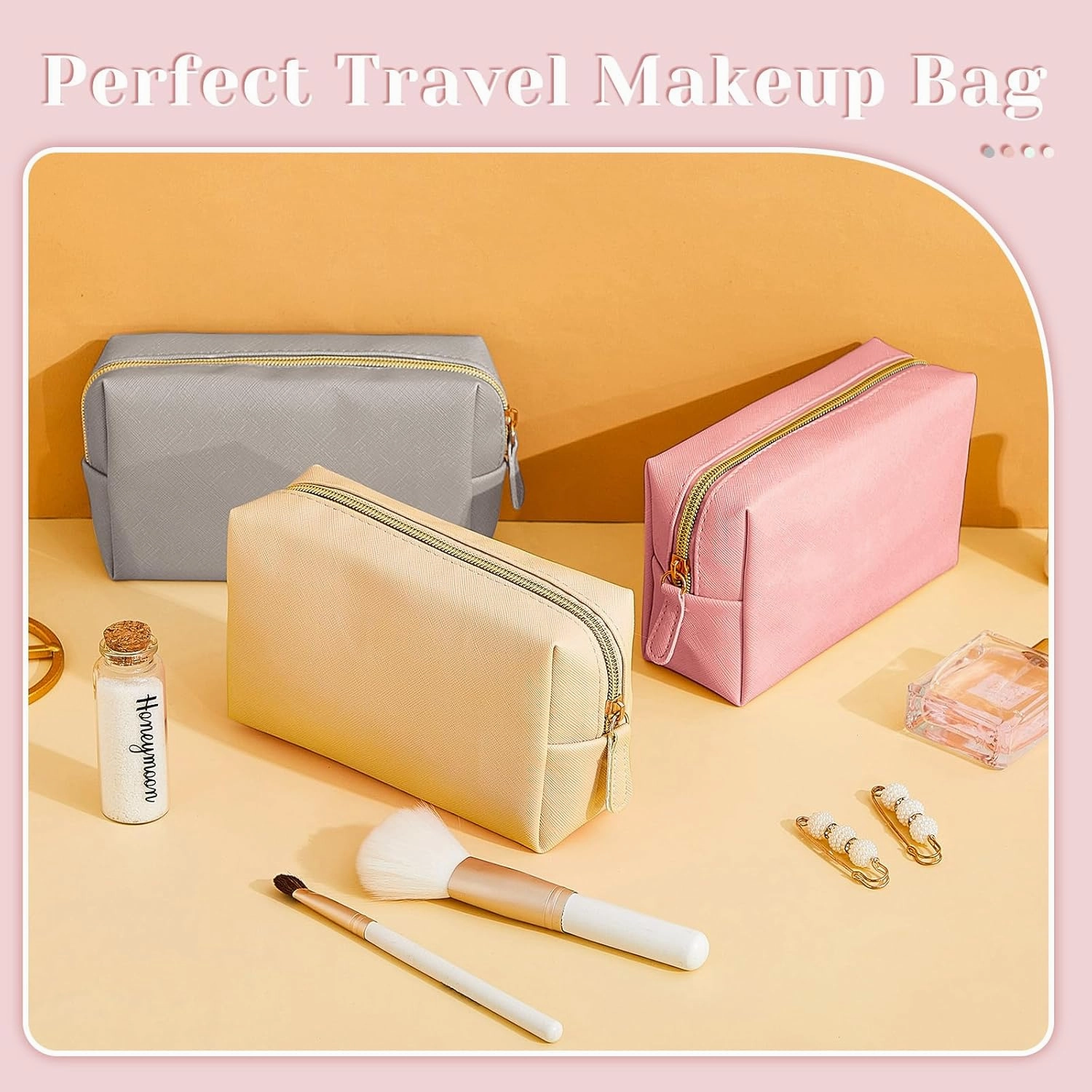 8 Pcs Makeup Bag Pu Leather Cosmetic Pouch Waterproof Small Toiletry Bag Portable Cosmetic Organizer Water Resistant Storage Purse for Lady Women Daily Storage Travel Organizer (Gentle,Medium)