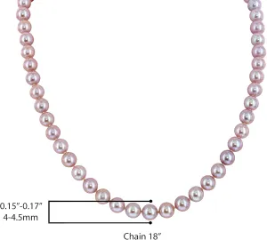 .925 Sterling Silver AAA Pink Freshwater Cultured Pearl Silk-Knotted 18" Princess-Length Strand Necklace - Choice of Pearl Size