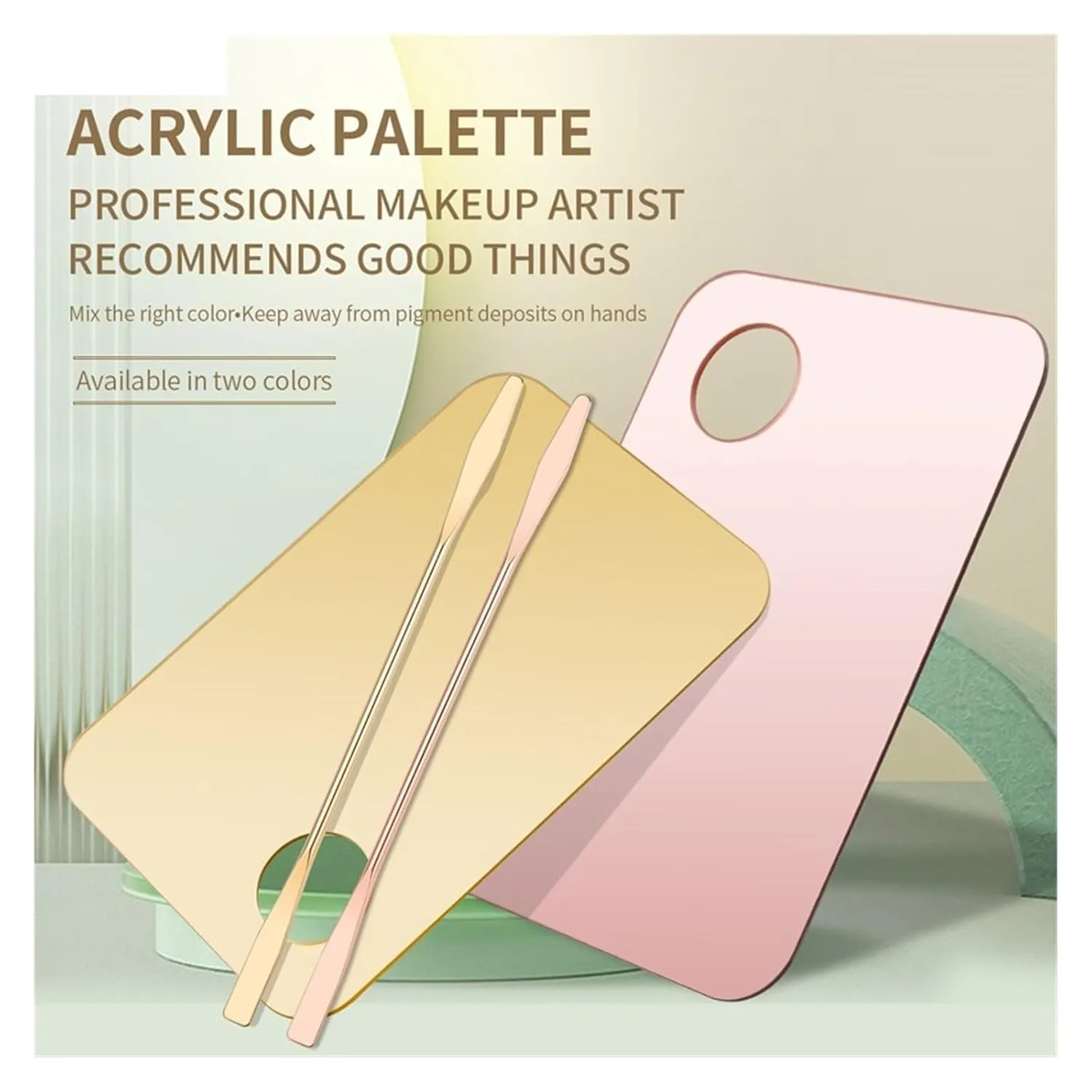 Acrylic Palette With Rod Makeup Mixed Tools Nail Art Polish Mixing Plate Foundation Eyeshadow Pink Gold(Gold)