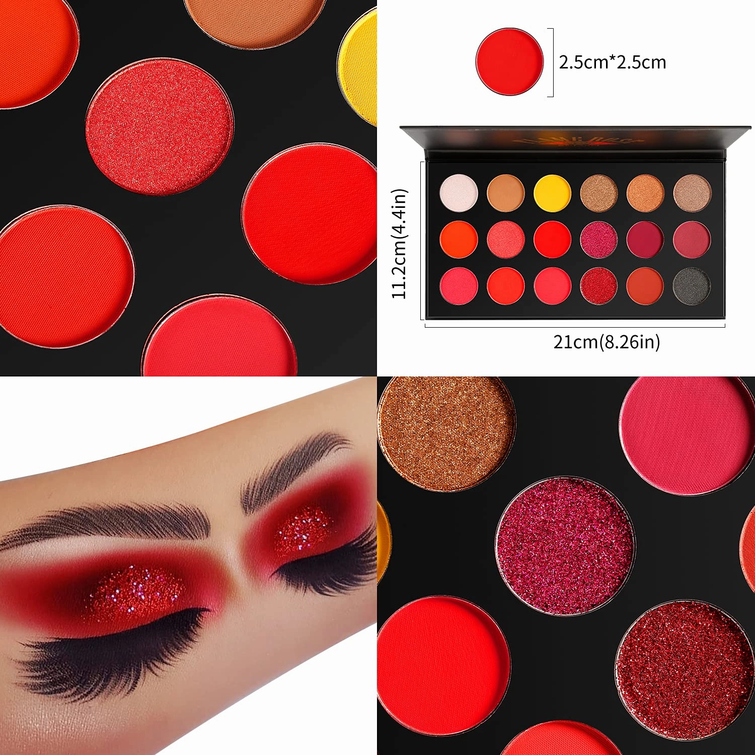 Afflano Christmas Eyeshadow Palette, Multichrome Green Eyeshadow Palette   True Red Eyeshadow Palette, Highly Pigmented Red Green Glitter Eyes Makeup, Halloween Clown Christmas Candy Grinch Makeup