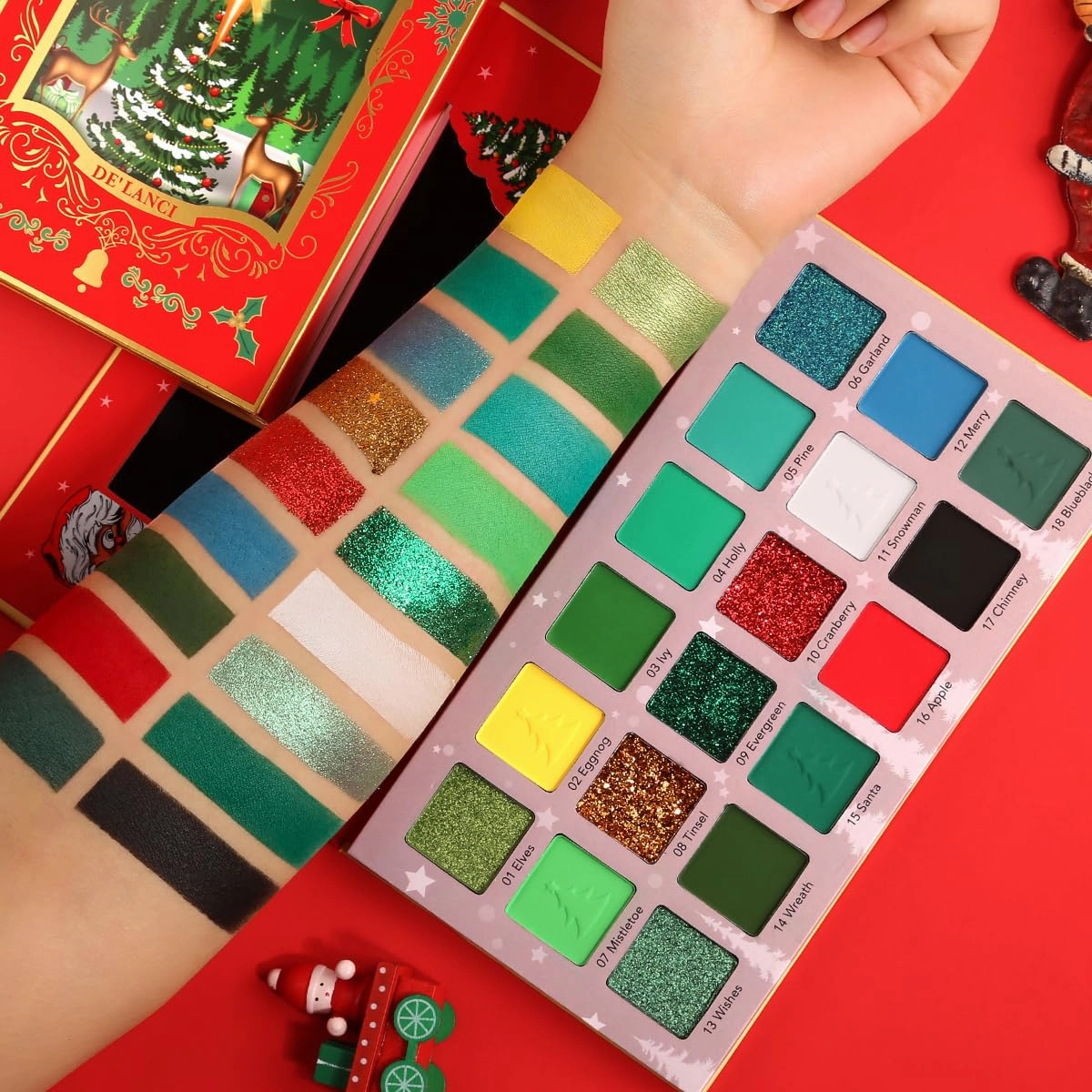 Afflano Christmas Eyeshadow Palette, Multichrome Green Eyeshadow Palette   True Red Eyeshadow Palette, Highly Pigmented Red Green Glitter Eyes Makeup, Halloween Clown Christmas Candy Grinch Makeup