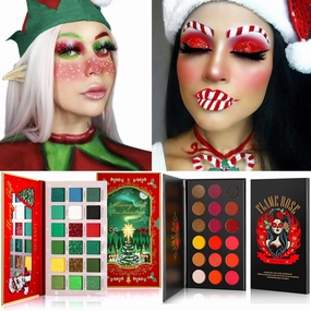 Afflano Christmas Eyeshadow Palette, Multichrome Green Eyeshadow Palette   True Red Eyeshadow Palette, Highly Pigmented Red Green Glitter Eyes Makeup, Halloween Clown Christmas Candy Grinch Makeup