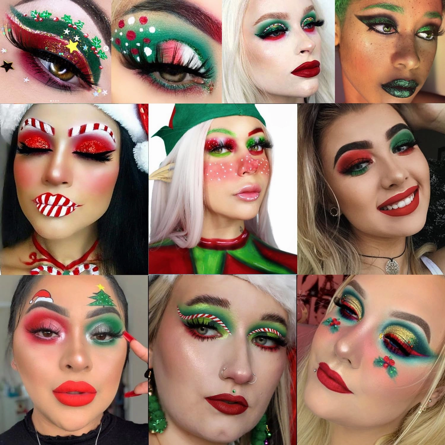 Afflano Christmas Eyeshadow Palette, Multichrome Green Eyeshadow Palette   True Red Eyeshadow Palette, Highly Pigmented Red Green Glitter Eyes Makeup, Halloween Clown Christmas Candy Grinch Makeup