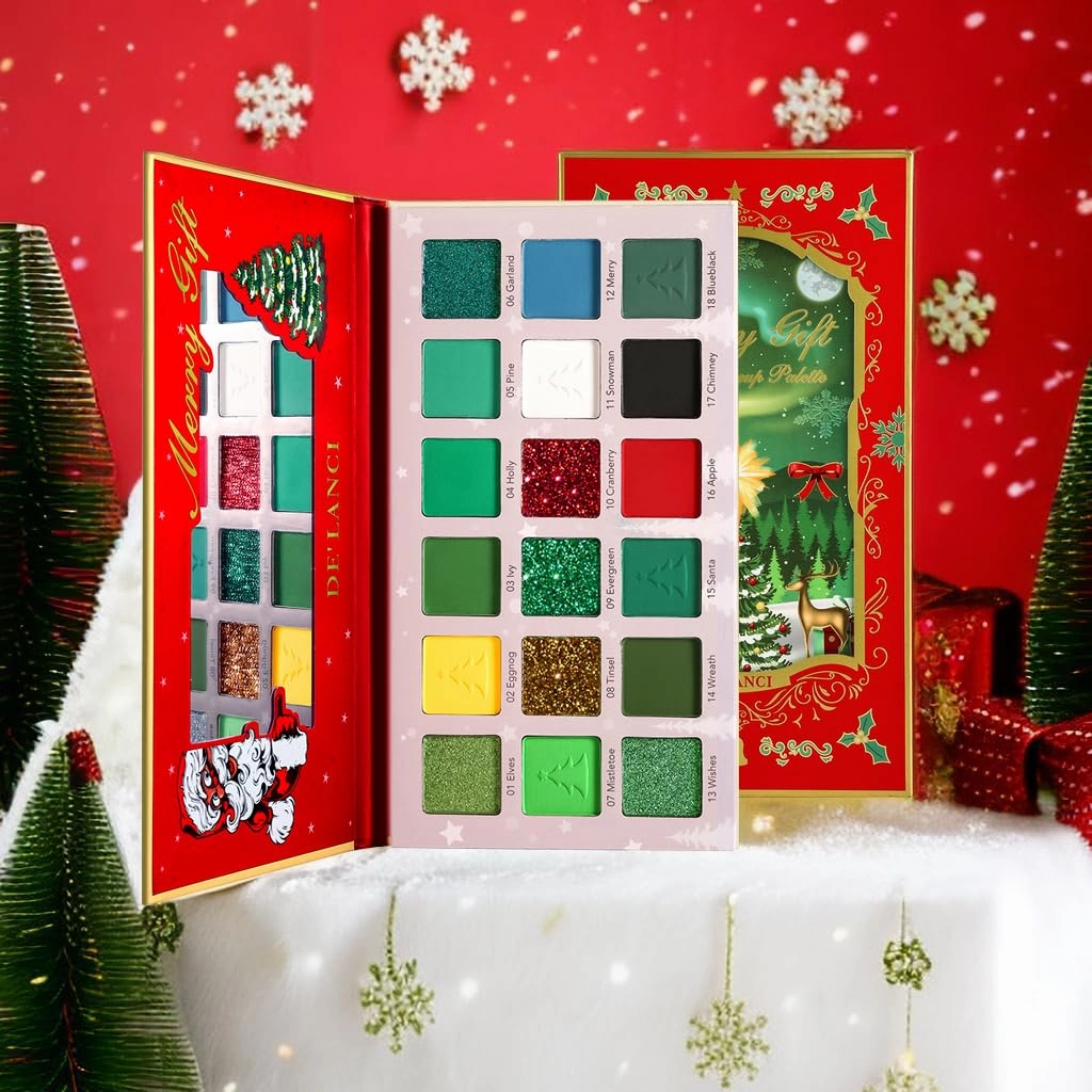 Afflano Christmas Eyeshadow Palette, Multichrome Green Eyeshadow Palette   True Red Eyeshadow Palette, Highly Pigmented Red Green Glitter Eyes Makeup, Halloween Clown Christmas Candy Grinch Makeup