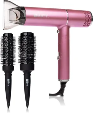 AirFold Foldable Ionic Hair Dryer   Brush Set - Compact, Travel-Friendly 1450W with 2 Speeds, 3 Heat Settings, Cool Shot, Diffuser & Styling Attachments (Blush Pink)
