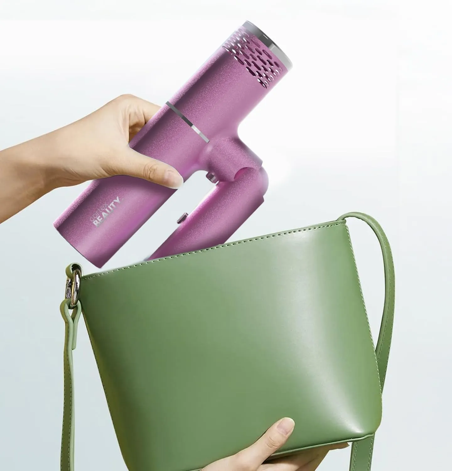AirFold Foldable Ionic Hair Dryer   Brush Set - Compact, Travel-Friendly 1450W with 2 Speeds, 3 Heat Settings, Cool Shot, Diffuser & Styling Attachments (Blush Pink)