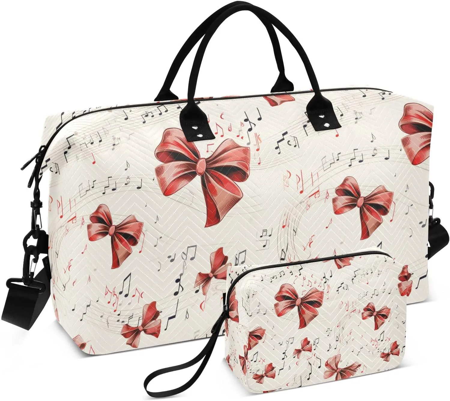 ALAZA Musical Notes Red Bows Travel Duffel Bag Gym Bag Sports Tote Bag Weekender Overnight Travel Bag for Women Men Business Trip Workout