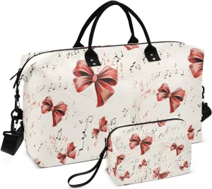 ALAZA Musical Notes Red Bows Travel Duffel Bag Gym Bag Sports Tote Bag Weekender Overnight Travel Bag for Women Men Business Trip Workout