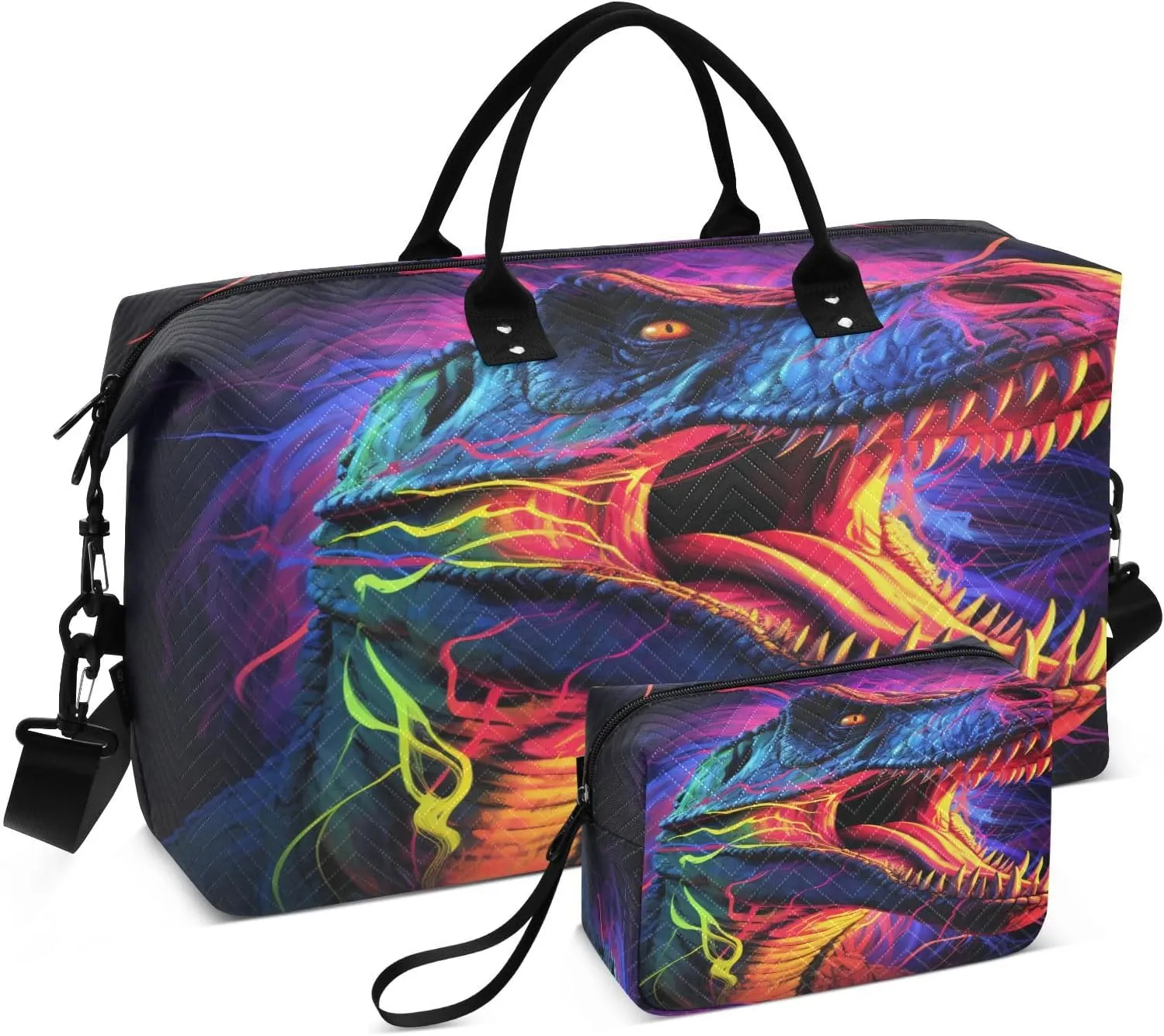 ALAZA Neon Dinosaur Travel Duffel Bag Gym Bag Sports Tote Bag Weekender Overnight Travel Bag for Women Men Business Trip Workout