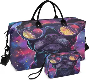 ALAZA Neon Dog Travel Duffel Bag Gym Bag Sports Tote Bag Weekender Overnight Travel Bag for Women Men Business Trip Workout