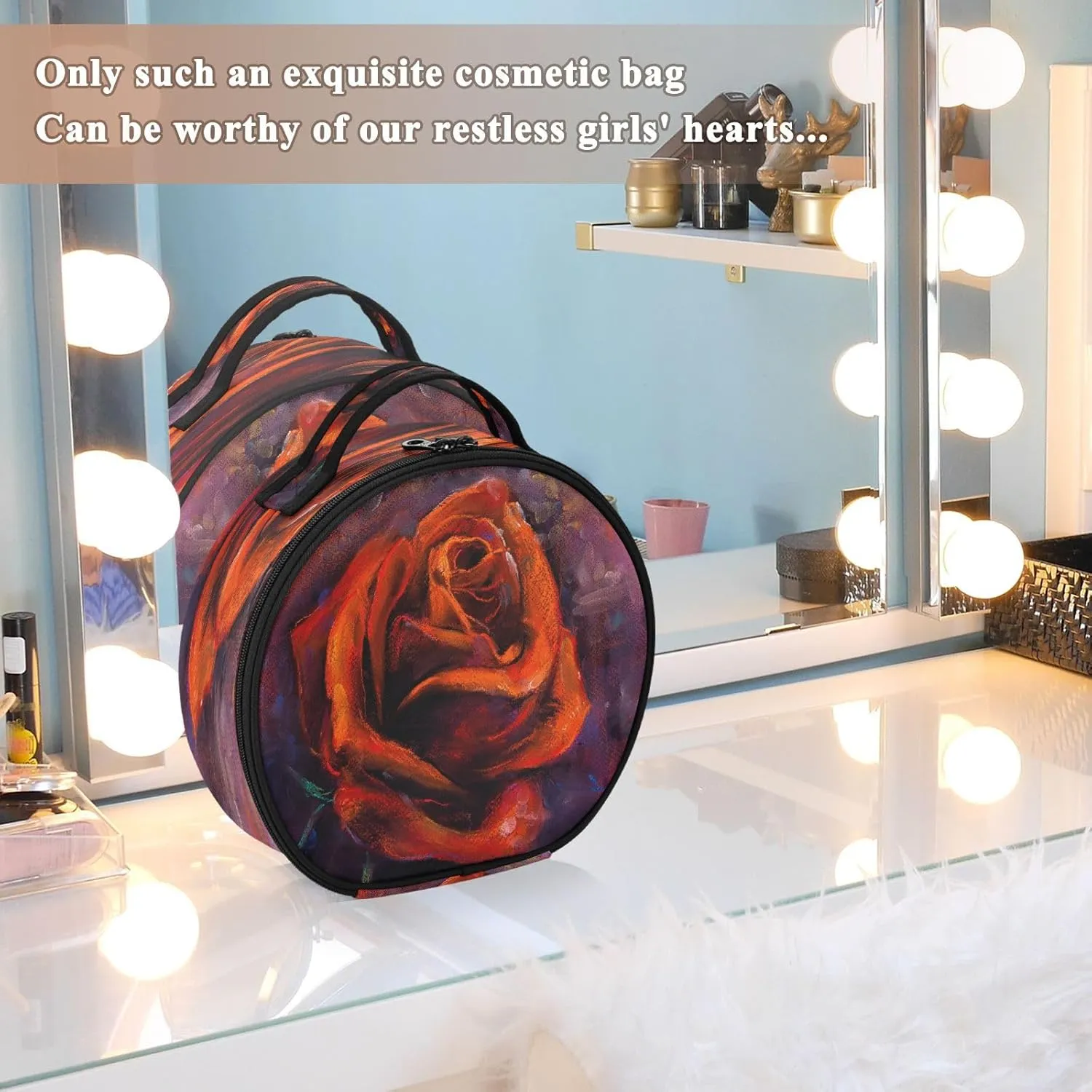 ALAZA Red Rose Travel Makeup Train Case Makeup Cosmetic Case with Adjustable Dividers