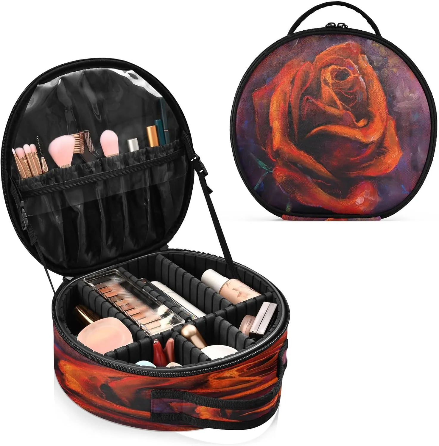 ALAZA Red Rose Travel Makeup Train Case Makeup Cosmetic Case with Adjustable Dividers