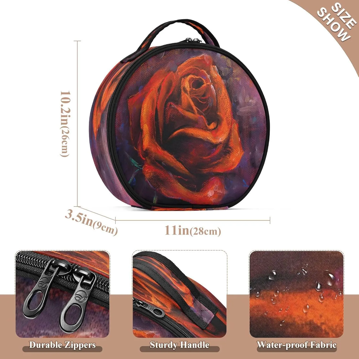 ALAZA Red Rose Travel Makeup Train Case Makeup Cosmetic Case with Adjustable Dividers