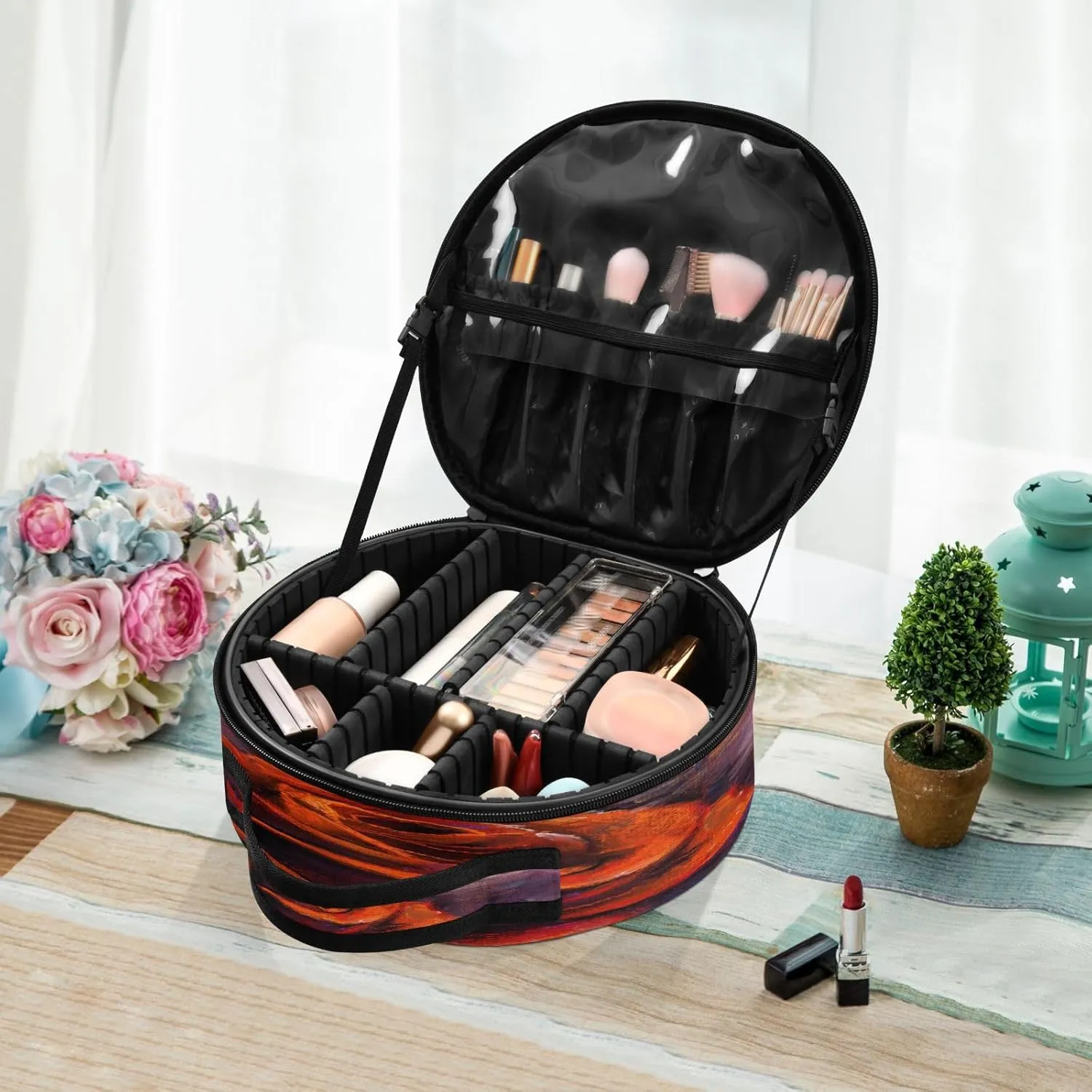 ALAZA Red Rose Travel Makeup Train Case Makeup Cosmetic Case with Adjustable Dividers
