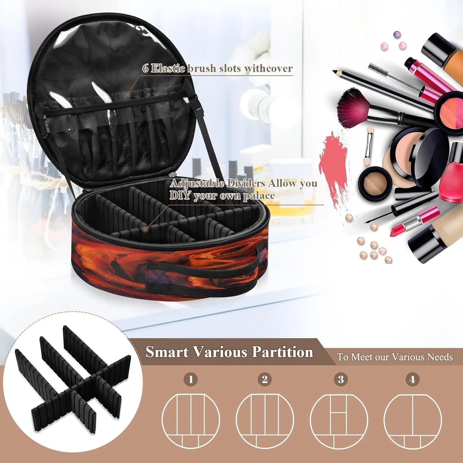 ALAZA Red Rose Travel Makeup Train Case Makeup Cosmetic Case with Adjustable Dividers
